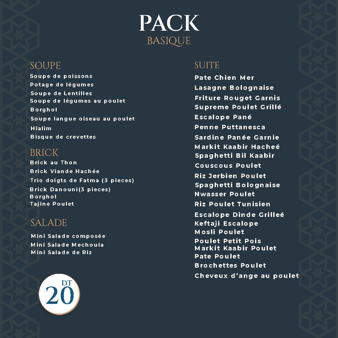 Commandez Menu Ramadan pas cher à seulement 20 DT chez Repas Med