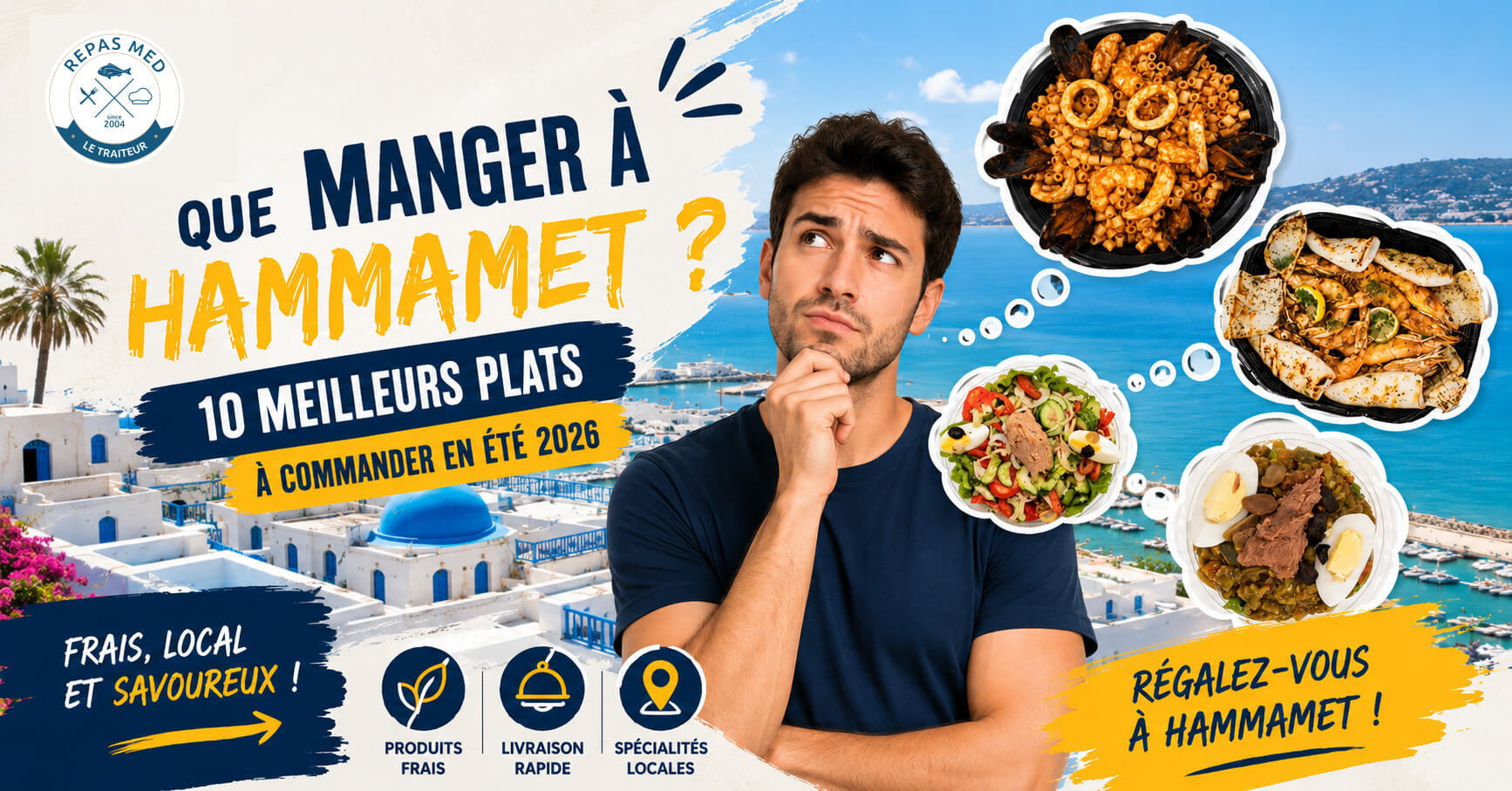 Que manger à Hammamet : les 10 meilleurs plats à commander en été 2026 chez Repas Med, traiteur à Hammamet